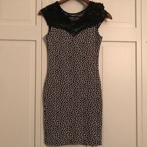 Black and white lace and animal print dress